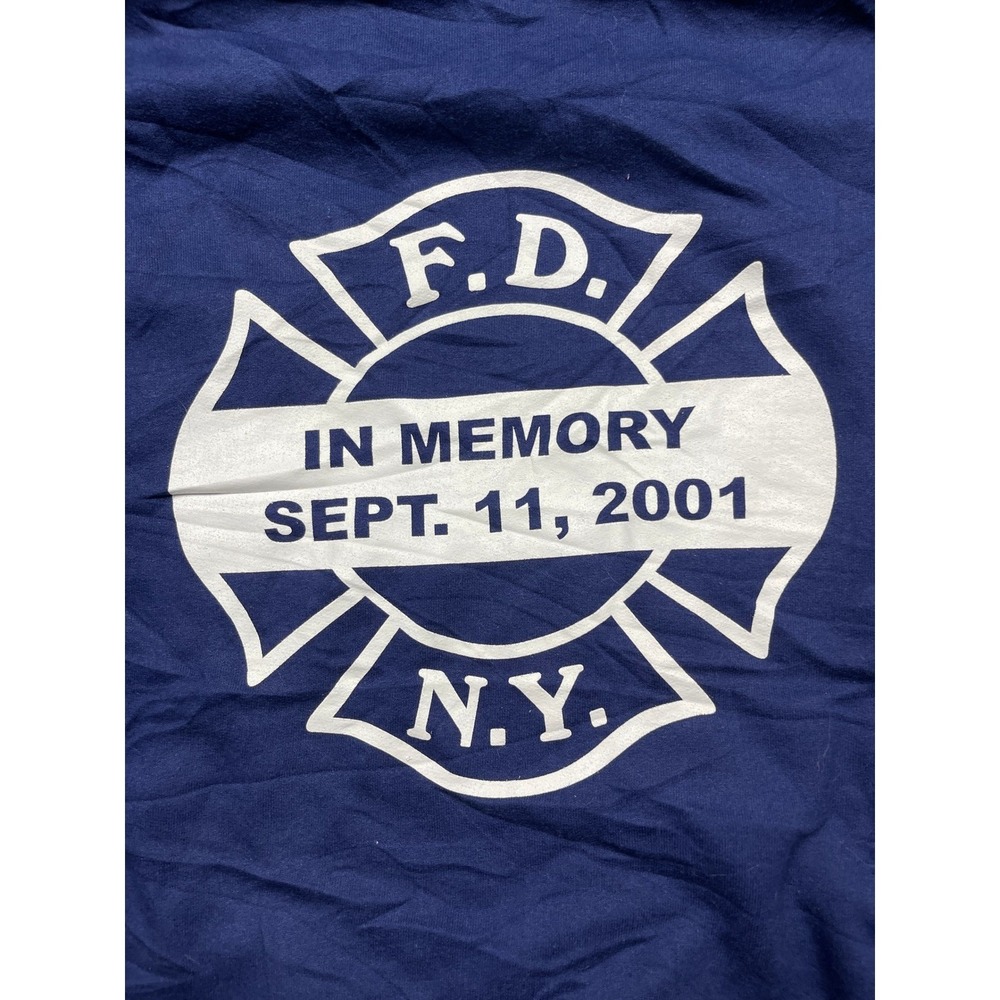 Hanes Ultimate Cotton FDNY 9/11 Memorial Hoodie Mens XL Navy Blue 90/10 Good - Picture 6 of 7